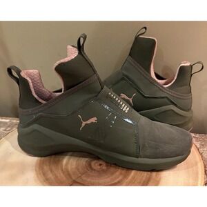 Puma Shoes Womens Nubuck  Fierce Core Slip On Comfort Sneakers Olive & Pink 9.5